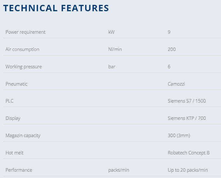 Sotemapack WA 20 technical features Sotemapack WA 20 technical features